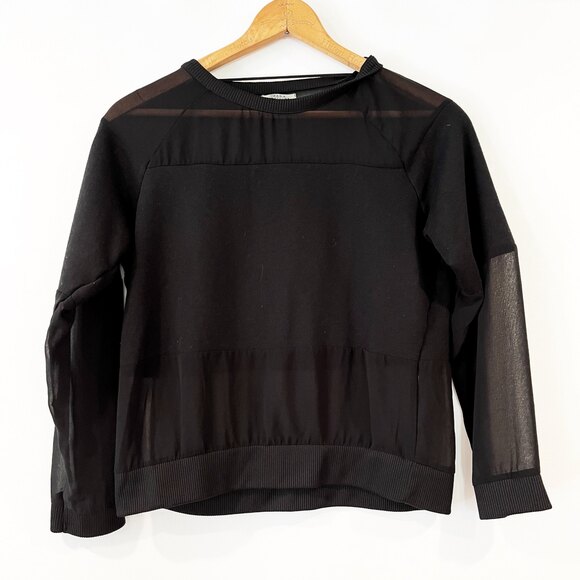 Zara Trafaluc Black Sweatshirt Sheer Panels Medium Basic Lounge Casual - Picture 3 of 7